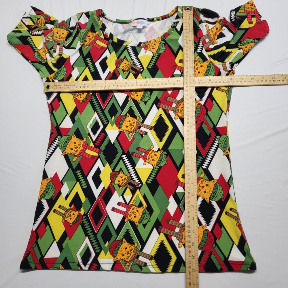 LuLaRoe Womens Top Large Holiday Christmas Cat Print Short Sleeve Stretch - Picture 9 of 11